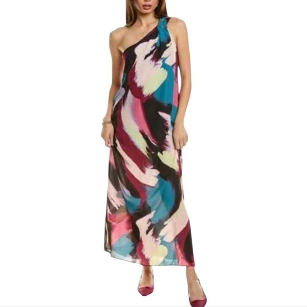 Laundry One Shoulder Maxi Dress Abstract Print Sleeveless Party Cocktail Evening